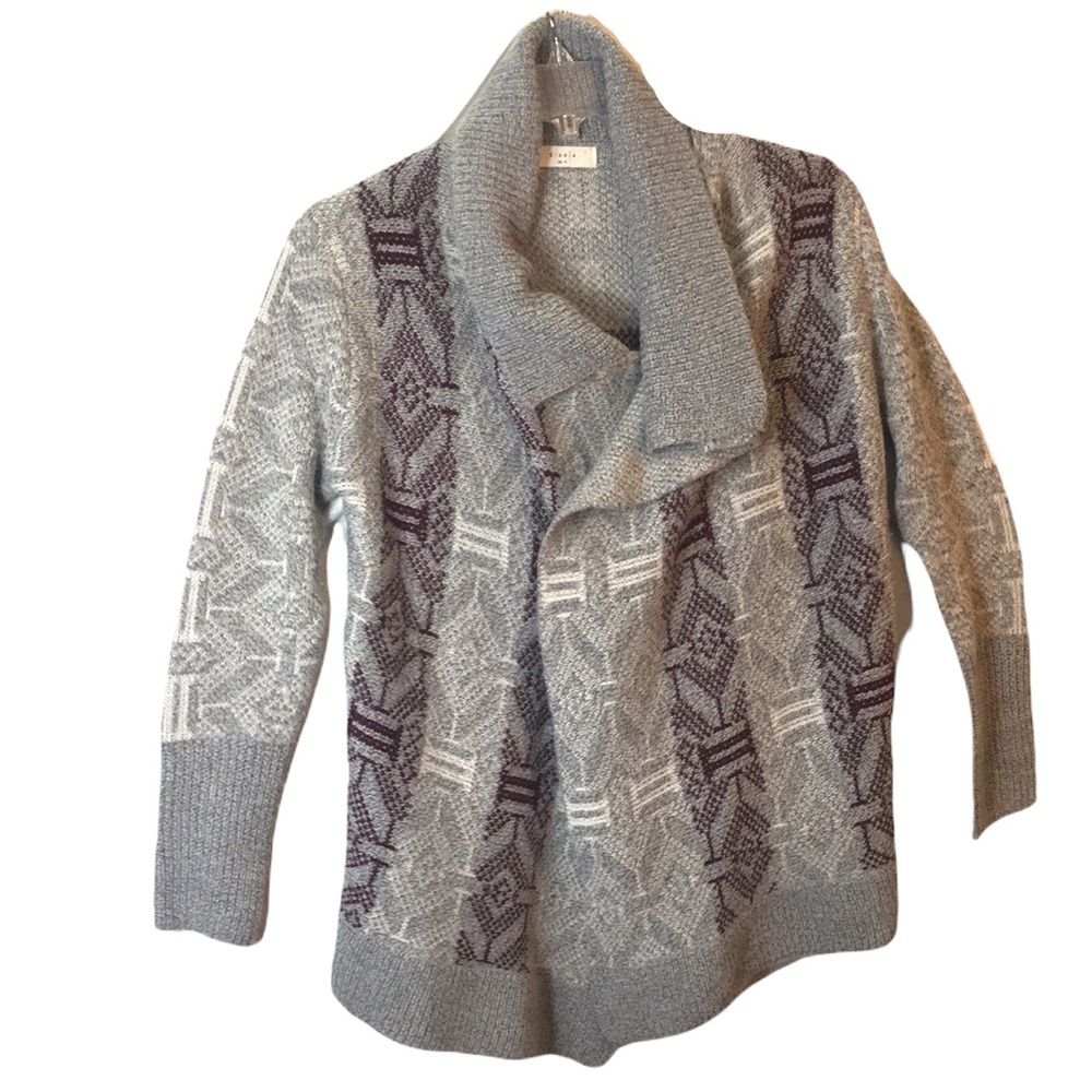 Elodie Mohair Blend Geometric Tribal Pattern Open Cardigan Sweater